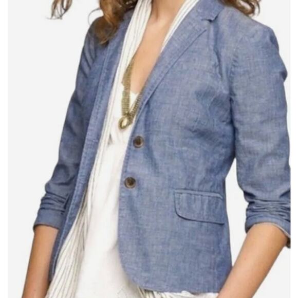 J. Crew Jackets & Blazers - J CREW Chambray Schoolboy Blazer Jacket Blue Size 4 Cotton